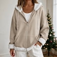 thumbnail image 2 of Fewfanhot Women Clothing Sherpa-Lined Fleece Full-Zip Hooded Jacket with Drawstring, 2 of 9