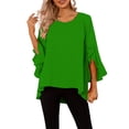 thumbnail image 2 of Sheghy Tops for Women Solid Ruffle 3/4 Sleeve Round Neck Summer Blouse Green L, 2 of 9