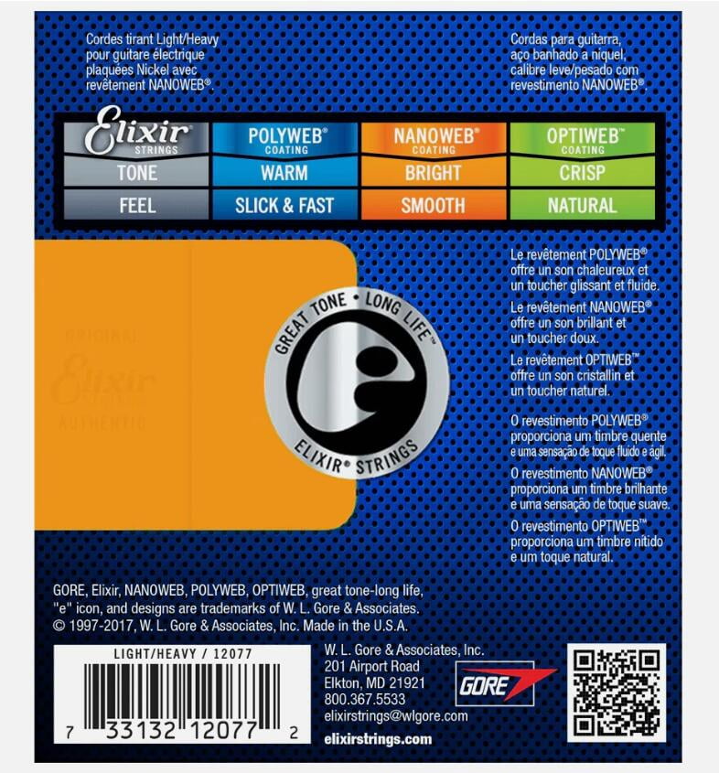 6 Sets! Elixir NANOWEB Nickel Electric — 12077 Light/Heavy .010-.052