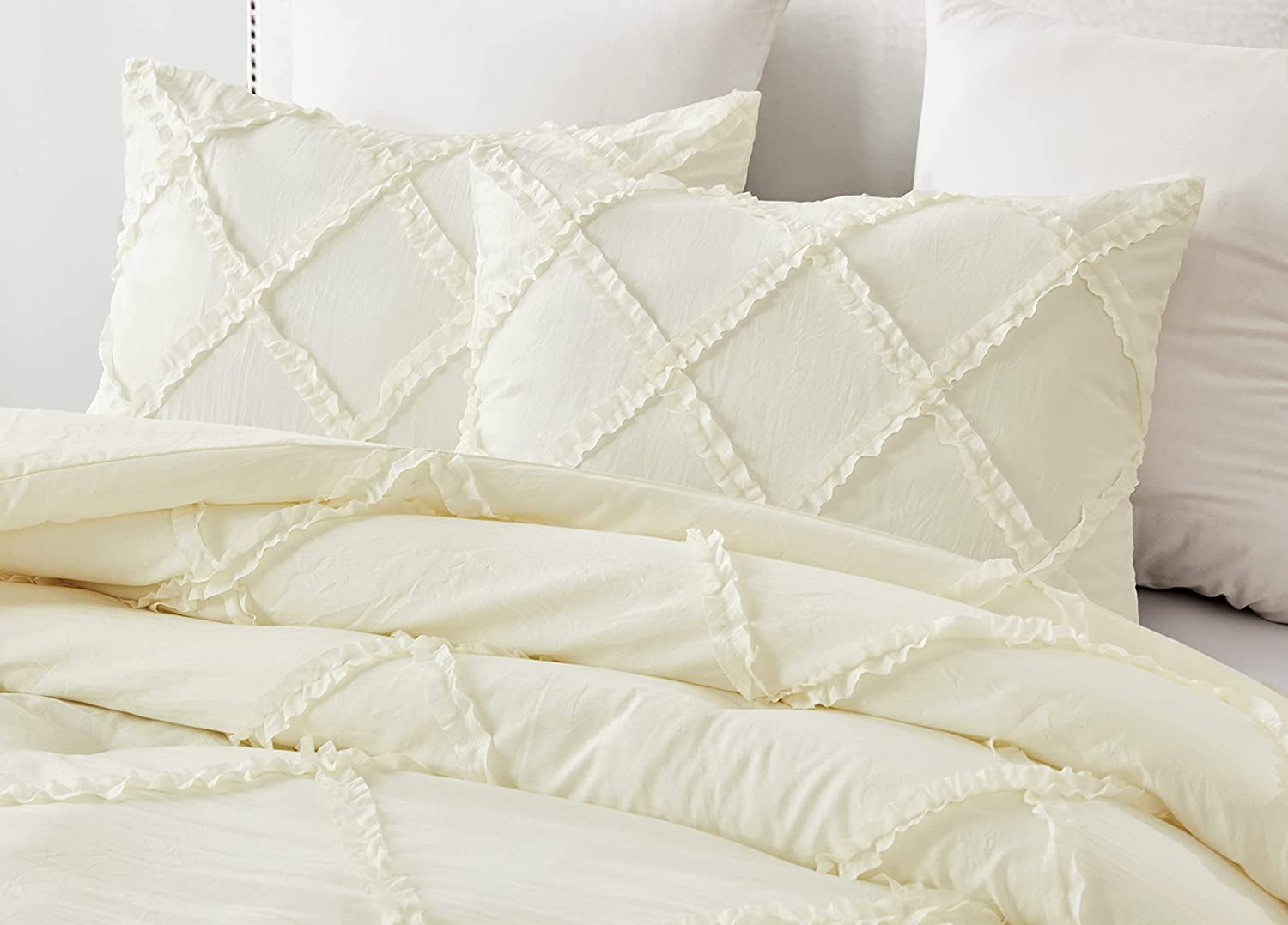Chezmoi Collection Vivian 3-Piece Diamond Ruffle Trim Washed Microfiber Comforter Set