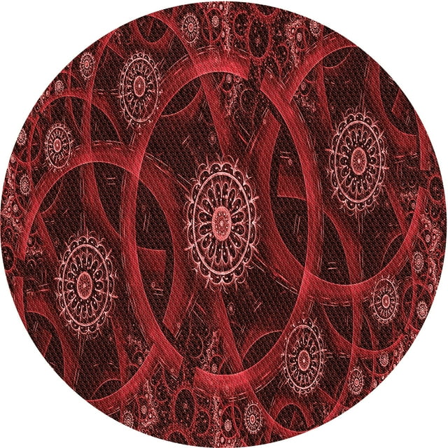 Ahgly Company Tapis Rond Lavable en Machine Intérieur Transitionnel Rouge Bordeaux, 5 Pieds Rond
