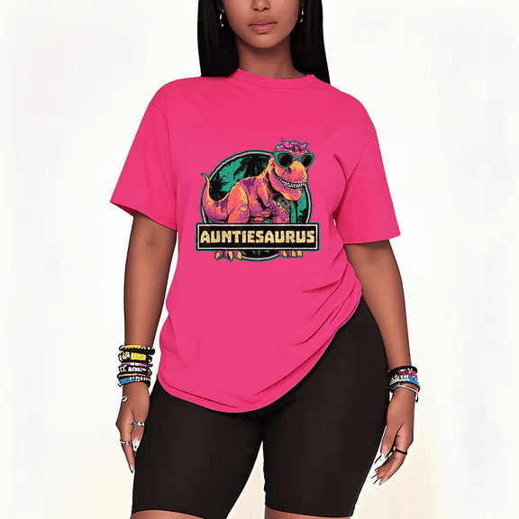 Womens 2 Piece Oversized Lounge Outfit Casual Summer Sets Auntiesaurus Dinosaur Graphic Printed T-Shirt and Short Matching Clothing Set-pink-5XL