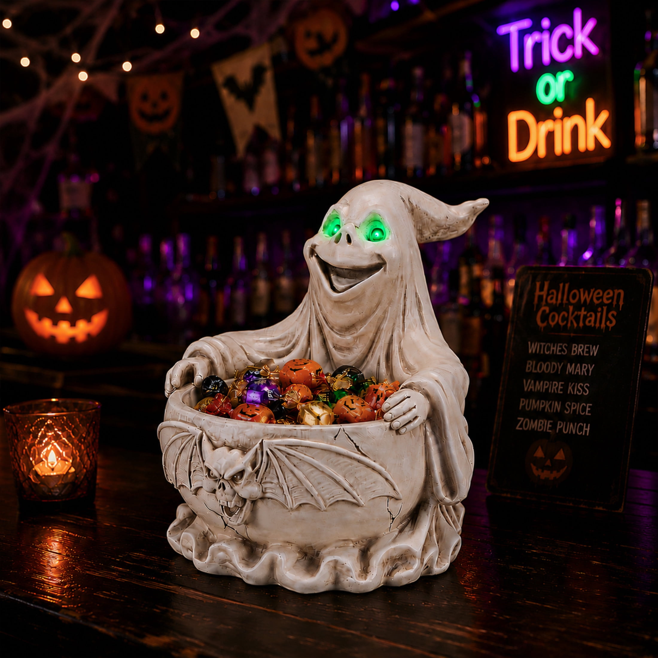 Noble House Halloween Spooky Ghost Figurine with Storage Bowl, Decorative Statue, White