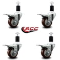 thumbnail image 2 of 3 Inch Maroon Poly Swivel 1-1/2 Inch Expanding Stem Caster Set Total Lock Brake, 2 of 2