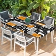 thumbnail image 2 of Burnt Orange Black Geometric Table Cloths for 3 Foot Rectangle Tables, Modern Color Block Abstract Patio Waterproof Elastic Fitted Tablecloths, Washable Rectangular Table Cover for Camping, 2 of 8