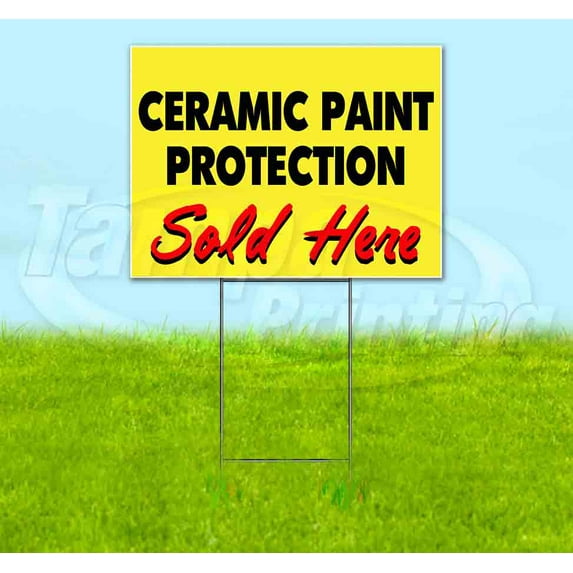 Ceramic Paint Protection Sold Here Yellow Cursive (18" x 24") Yard Sign, Includes Metal Step Stake