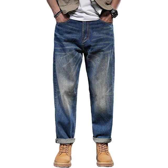 Jeans Rétro Rouge-Oreilles en Denim pour Hommes Jeans Slim Droits Toutes Saisons Pantalons pour Hommes