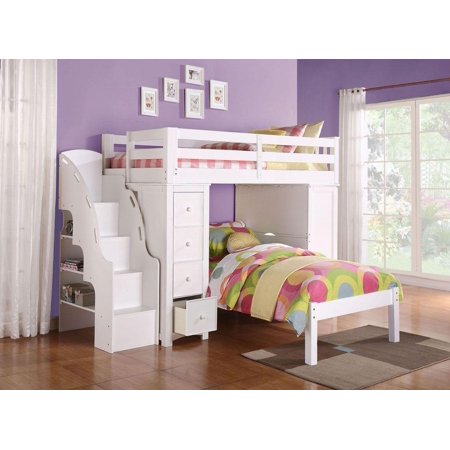Transitional White Twin Loft Bed + Twin Bed by Acme Freya 37145-2pcs