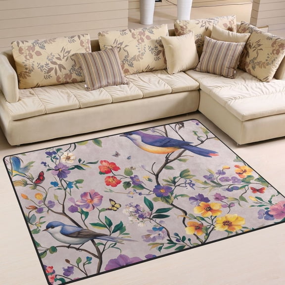 Yayeee Area Rugs for Living Room 6.7'x4.8' Indoor Non Slip Washable Bedroom Carpet, Purple Floral Pattern
