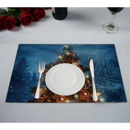 

YKCG Christmas Tree with Lights in Winter Happy New Year Placemats Size 12x18 inches Set of 2