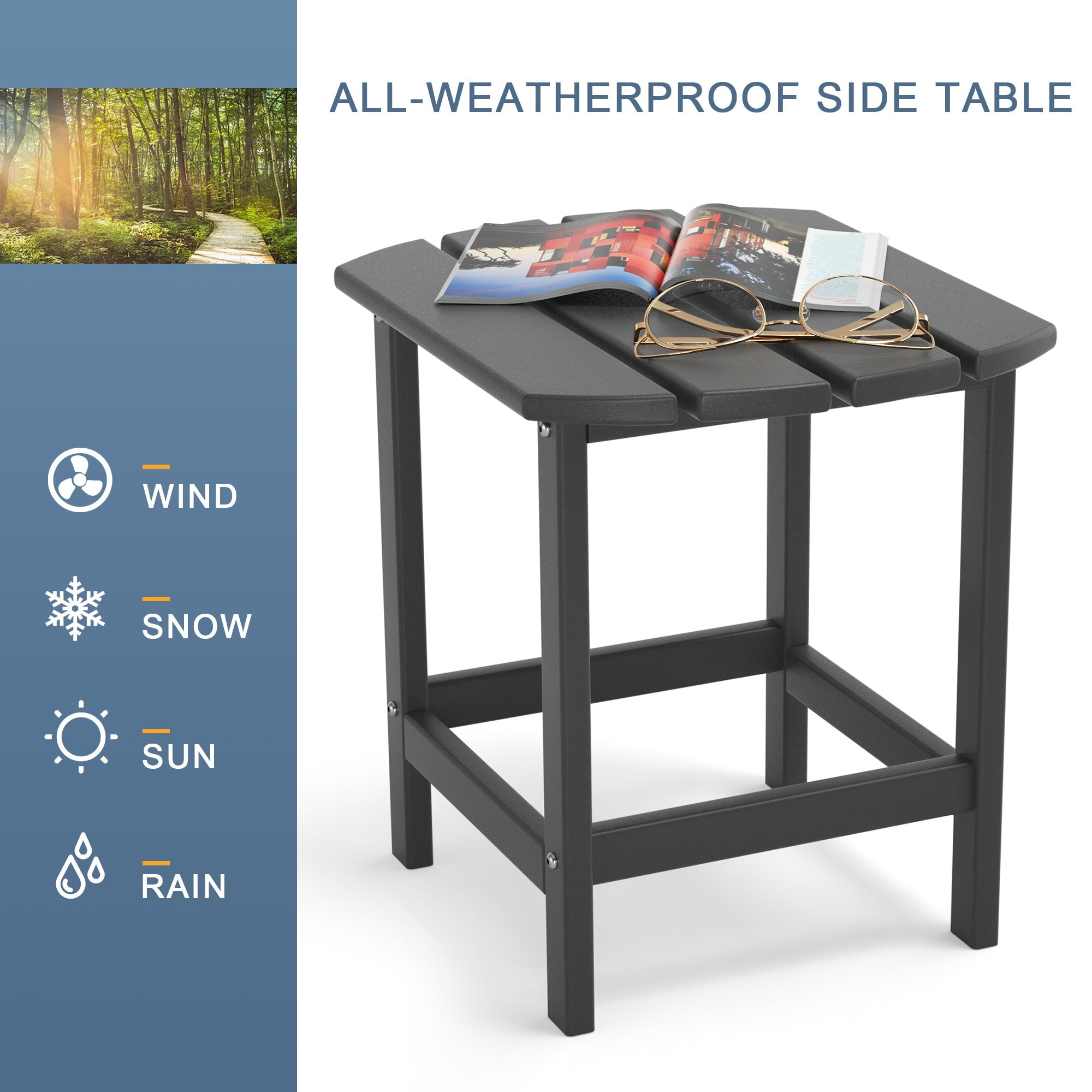 Adirondack Outdoor Side Table, HDPE Plastic End Tables for Patio