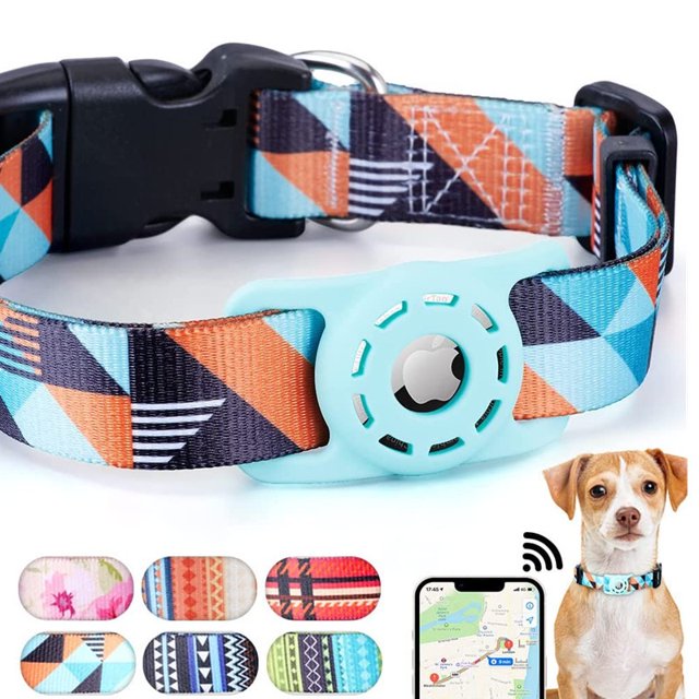 Collar para gato - Mediano - Collar para gato con estampado digital azul claro, soporte para Airtag y hebilla de seguridad, collar personalizado para gato