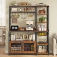 thumbnail image 6 of Bakers Rack with Power Outlet and LED Light, Coffee Bar with Coffee Pod Holder, Kitchen Microwave Stand with Storage Shelves, Cabinet, Wire Basket, 8 Hooks, Rustic Brown, 6 of 7