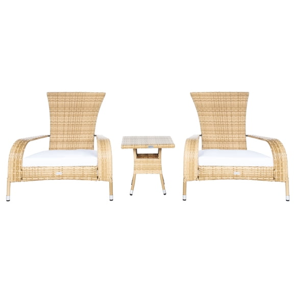 SAFAVIEH Edna Outdoor Patio 3 Piece Lounge Set, Natural/White