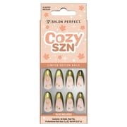 Salon Perfect Halloween Fall Artificial Fake Press On Nails, 391 Magnetic Green French, Medium Almond, File, Glue and Prep Pad Included, 30 Nails