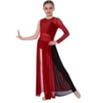 thumbnail image 2 of Miutii Kids Girls Lyrical Dance Dress Rhinestone color Block Leotard with Sheer Mesh Split Skirt Dance Clothes Burgundy 10, 2 of 7