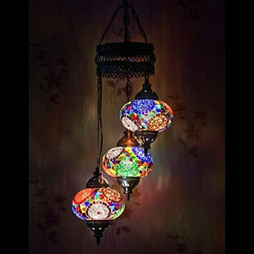 LaModaHome 35  Unique Colors, 2020 Customizable Chandelier 3 Globes   Free 3 Bulbs, Stunning Mosaic Turkish Lamp Moroccan Light US Tiffany Lighting Ceiling Hanging Pendant Fixture Large Hardwired