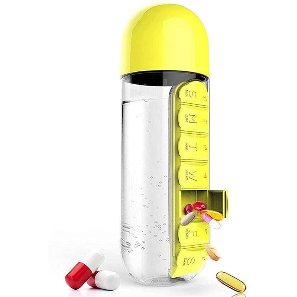 Water Bottle with Pill Holder Daily Medicine Box Storage Organizer