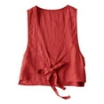 thumbnail image 2 of ZAZYULZ Women's Cotton Linen Vest Casual Sleeveless Jacket Tie Front Lightweight Vest(Red,L), 2 of 3