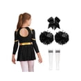 thumbnail image 2 of Kaerm Tenue d'Uniforme de Cheer pour Filles Enfants 4 Pcs Robe de Danse de Cheerleading avec Couvre-Chef Pompons Ensemble Chaussettes A Blanc&Noir 10, 2 of 7