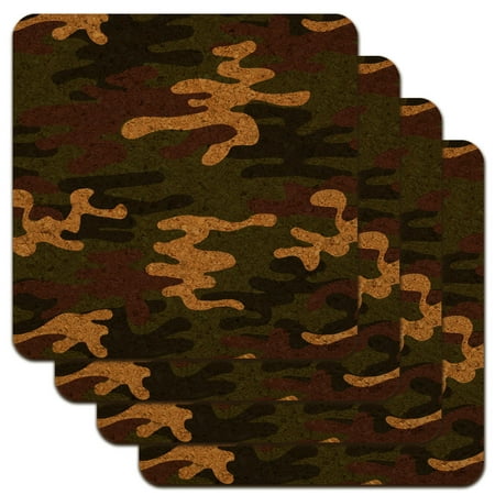 

Green Camouflage Low Profile Novelty Cork Coaster Set
