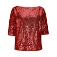 thumbnail image 4 of biudgviw One Shoulder Tops for Women Sequin Sparkly Glitter 3/4 Sleeve Blouses Casual Loose Trendy Shirts Night Out Party Club Outfits, 4 of 5