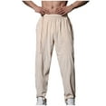thumbnail image 2 of Jinhomg Mens Linen Yoga Pants Lightweight Comfy Elastic Drawstring Waist Lounge Pants Baggy Casual Solid Tapered Trousers Male Gym Sportswear M, 2 of 5