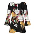 thumbnail image 4 of Pompotops Tunique Décontractée à Manches 3/4 Imprimée Florale Col en V pour Femmes Chemises Basiques d'Été Blouse Plissée Liquidation, 4 of 5