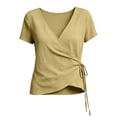 thumbnail image 5 of TGSLY Wrap Front Linen Tops for Women Lightweight Soft Deep V Neck Short Sleeve Shirts Dressy Casual Side Tie Knot Solid Color Blouses XXL, 5 of 8