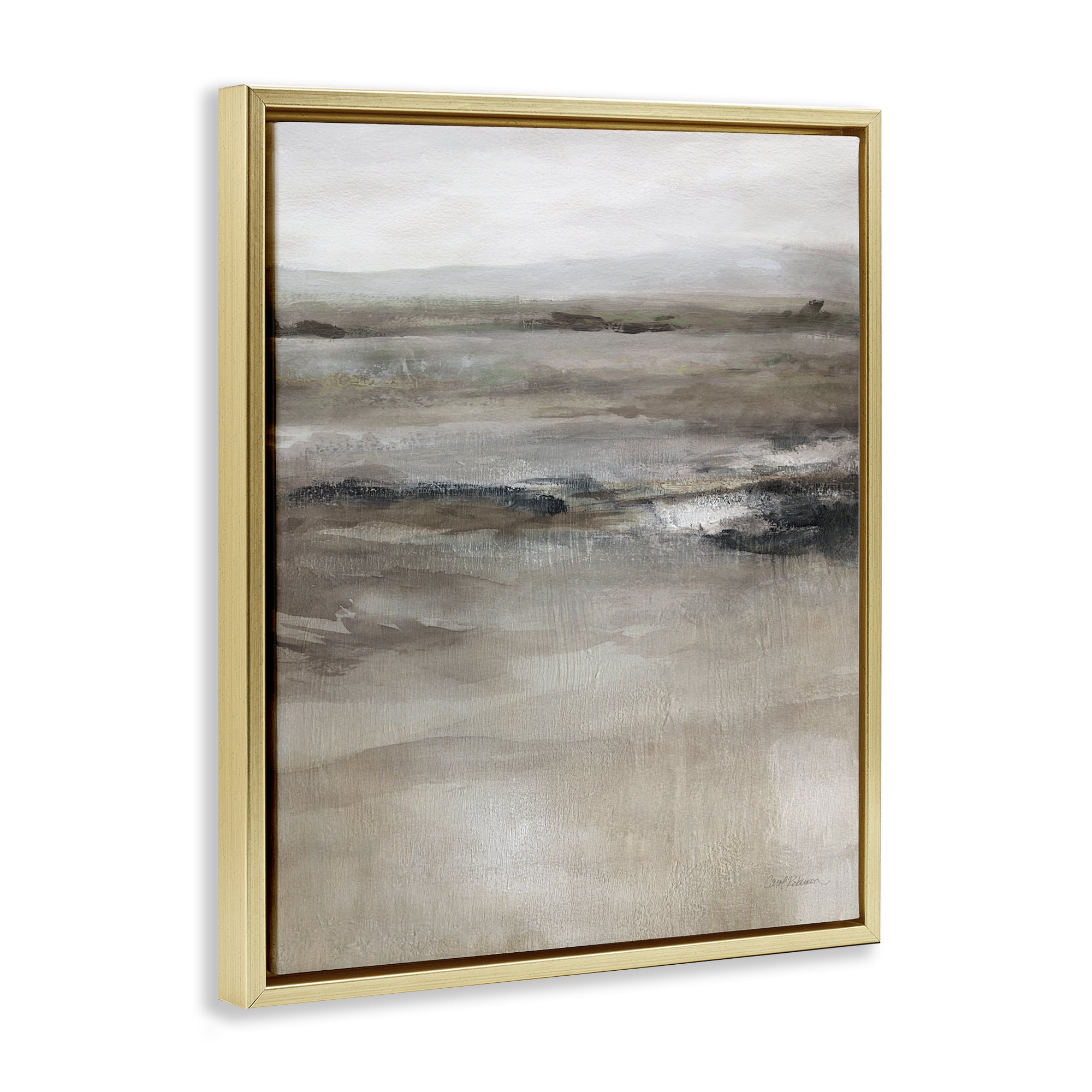 Stupell Industries Brown Desert Abstraction Abstract Painting Gold Floater Framed Canvas Art Print Wall Art, 25 x 31