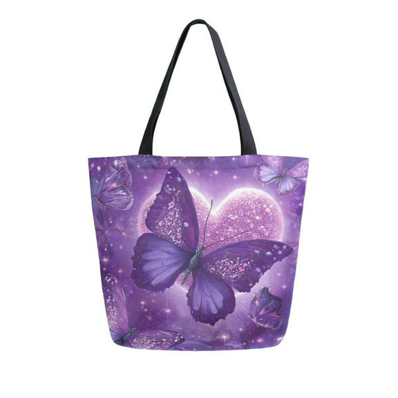 Large Opening Canvas Tote Bag Thickened Canvas Shopping Bag Commuter Handbag Multi-color Available Purple Diamond Butterfly