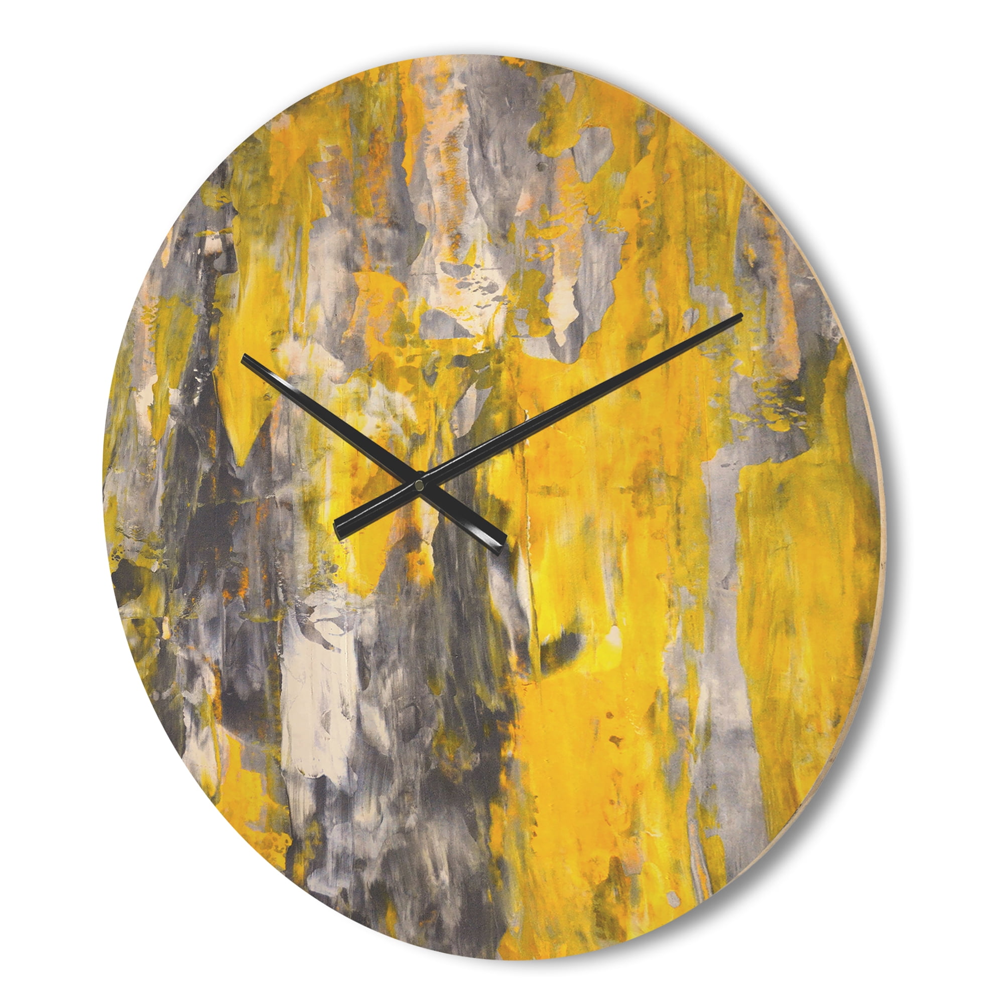 Designart 'Yellow and Grey Abstract Pattern' Modern Wood Wall Clock