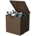 thumbnail image 1 of Coffre de Terrasse de Rangement Extérieur de 28 Gallons - Bac de Rangement de Patio en Résine Imperméable - Couvercle Verrouillable avec Poignées - Design Imitation Rotin pour Coussins Outils de Jardin Accessoires de Piscine - Brun Durable, 1 of 8