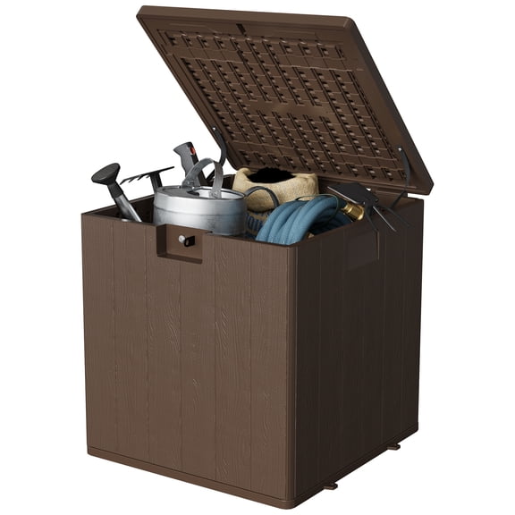 Brown Resin Deck Box with Lock & Waterproof Lid | Square Outdoor Storage for Cushions, Tools & Deliveries