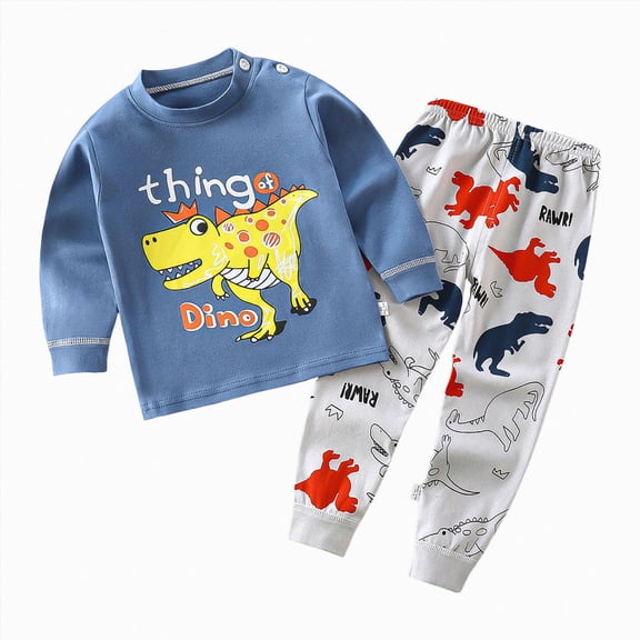 Linfrsh Toddler Boys Pajamas Set Toddler Girls Pajamas Snug Fit Graphic Long Sleeve Top and Pants 2 Piece Pjs Set(Blue,3-4 Years)