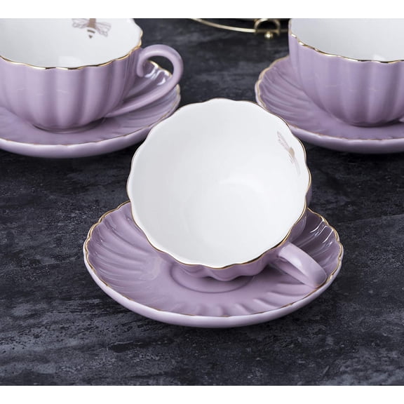 Fine China 8 OZ  Coffee Cup Set with Teapot and Saucers, 17-Piece Porcelain Tea Service for Home and Gift