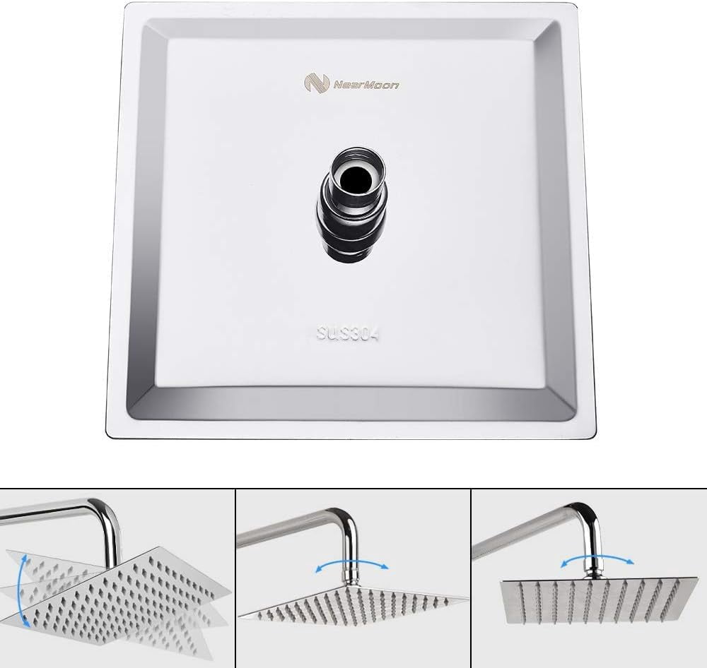 Rain Shower Head, High Flow Stainless Steel Square Rainfall Shower, Pressure Design, Awesome Experience Even At Low Water (8 Inch, Chrome Finish)