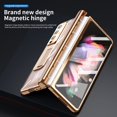 thumbnail image 7 of MonsDirect for 7.6 inch Samsung Galaxy Z Fold 3 5G 2021 Case with S Pen & S Pen Holder, Two Hinge Protection Plating Frame PC Cover, Shell Membrane Integrated Case with Stand & Lens Protection, Gold, 7 of 7