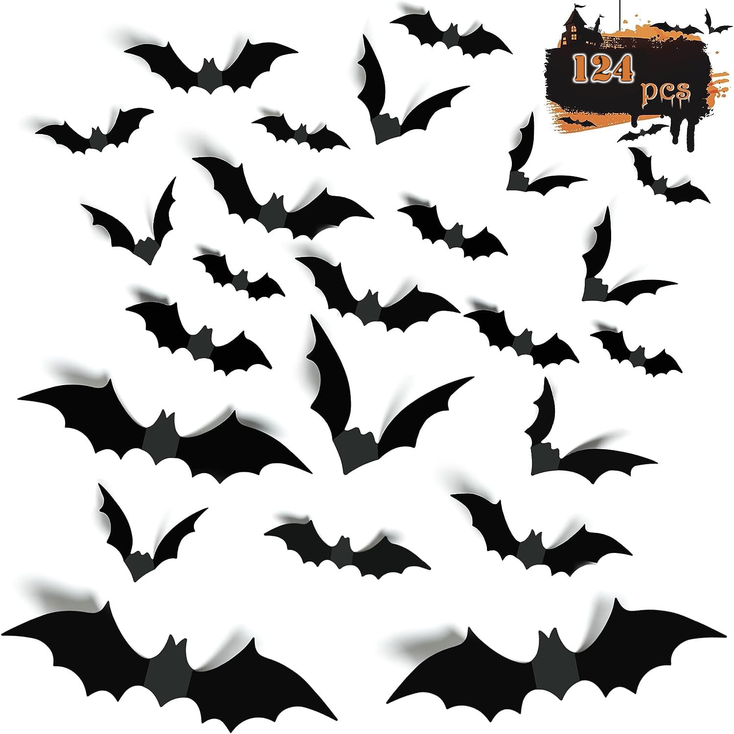 124pcs Bat Wall stickers, 3D Bat Wall Décor Halloween Decoration