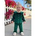 thumbnail image 6 of RUINIXCW 2Pcs Toddler Girl Velvet Outfit Puff Long Sleeve Doll Collar Solid Color Button Front Tops and Bell Bottom Pants Set, 6 of 9