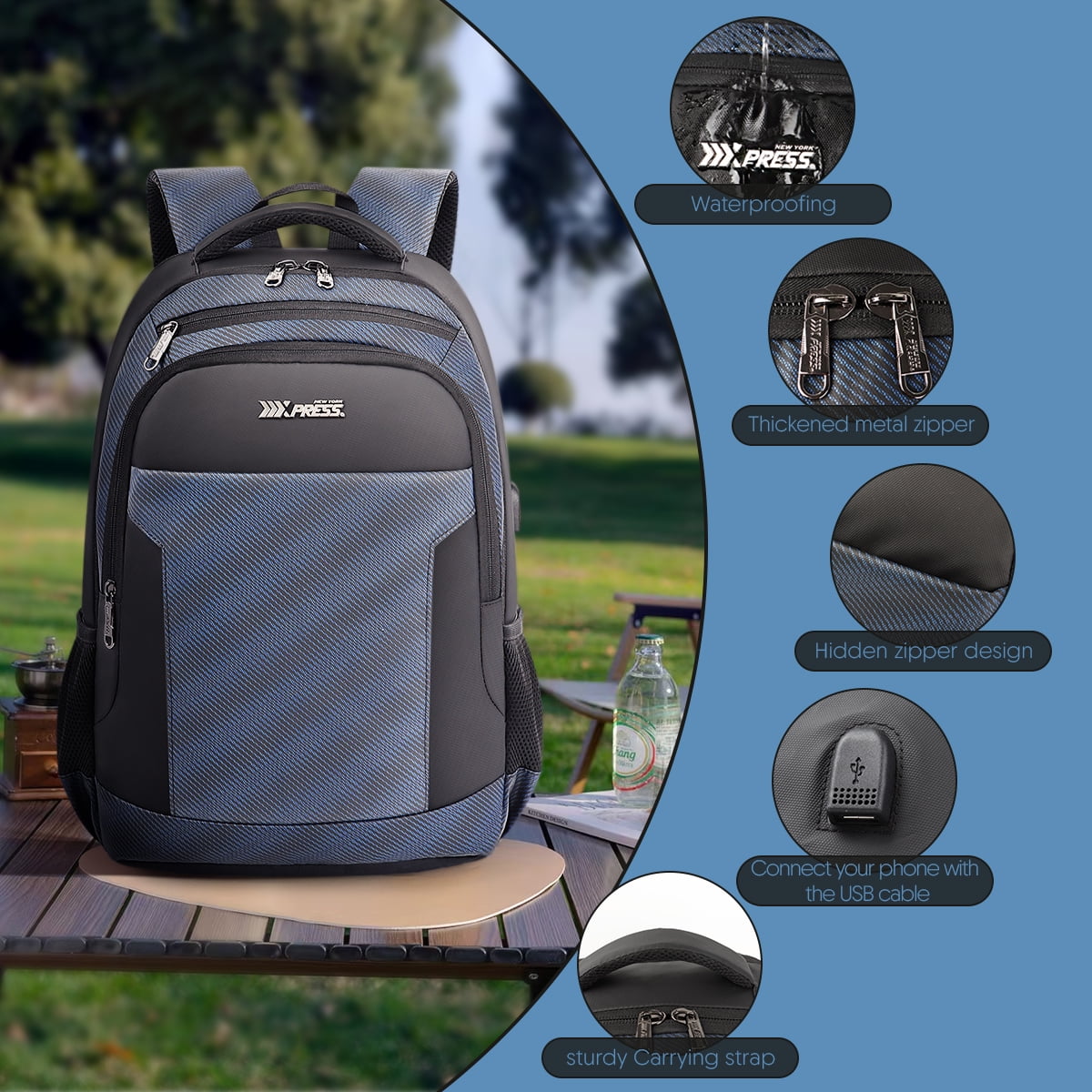 17 Inch Laptop Backpack for Men Carry on Travel Backpack with USB Charging Port Water Resistant Work Business College Computer Bag,HB2116 Navy