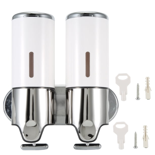 Dispensador de jabón líquido de pared, manual, para ducha y champú, para baño, 6030, blanco, con dos tazas.