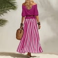 thumbnail image 4 of ClodeEU Women's 2 Piece Outfit ,Off Shoulder Ruffle Top and Striped Maxi Skirt Set with Belt Hot Pink,Women's Plus XXL, 4 of 7