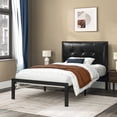 thumbnail image 3 of Allewie Twin Size Metal Platform Bed Frame with Faux Leather Button Tufted Headboard, Under-Bed Storage, Black, 3 of 10