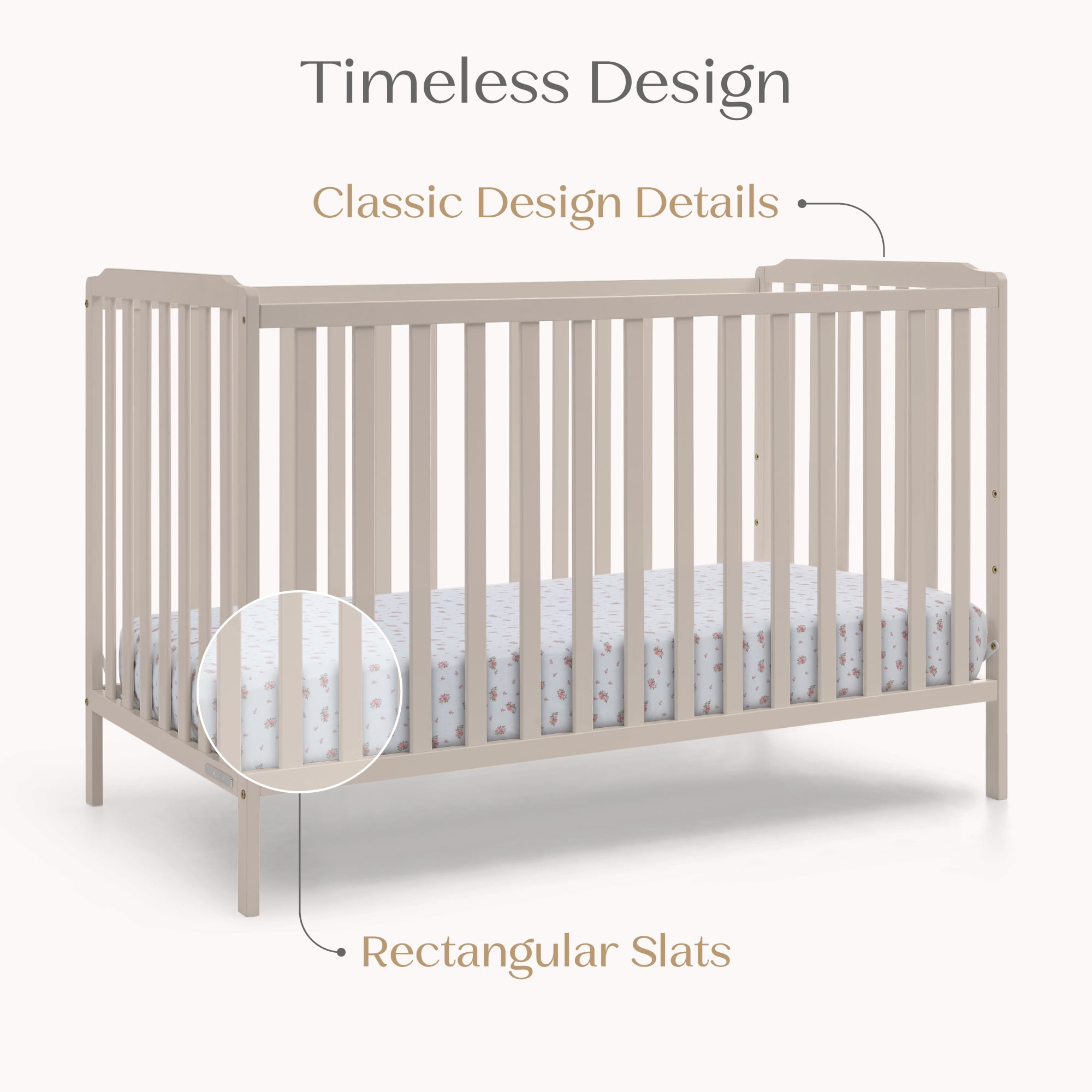 Delta Children Emmie 4-in-1 Convertible Crib - Converts from Baby Crib to Toddler Bed, Daybed and Sofa Bed, Fits Standard Full-Size Crib Mattress, Soft Beige
