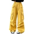 thumbnail image 2 of ITSAME Teen Girls Wide Leg Cargo Pants Elastic Waist Multi-Pocket Loose Fit Casual Fashion Full Length Pants Yellow Size 5T, 2 of 8