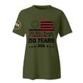 thumbnail image 2 of Only Moment USA Holiday Shirts Crew Neck Short Sleeve Women's Cotton and Linen Independence Day American Flag Floral Print Shirt Blackish Green,L, 2 of 6