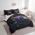 thumbnail image 3 of Manfei Black Game Console Bedding Comforter Set 7pcs for Teen, Futuristic Lightning Queen Bedding Sets, Gamepad Player Reversible Queen Sheet Sets, Breathable Home Decor, 3 of 7