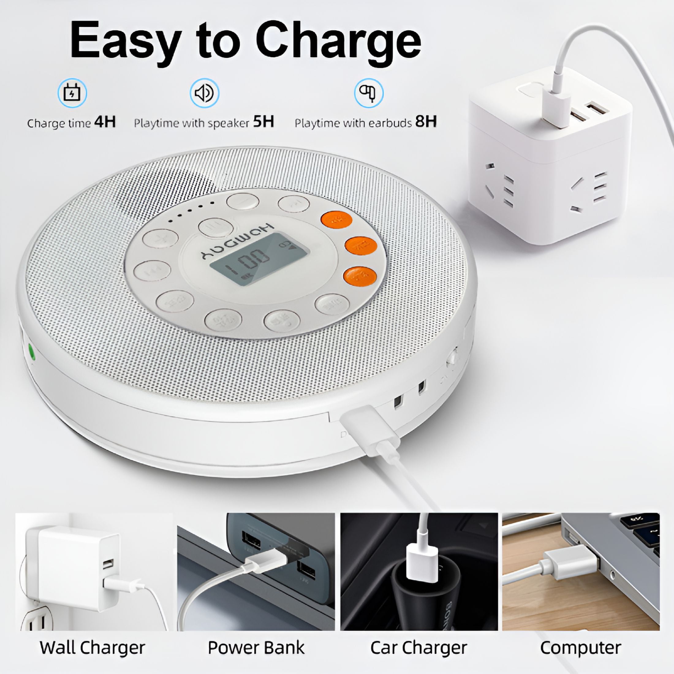 GJX 2026 New Cd Player Walkman Mp3 Music Cd Album Mini Portable Cd Player Personal Exclusive Player for Travel,Home,Office,Workout,Leisure - White