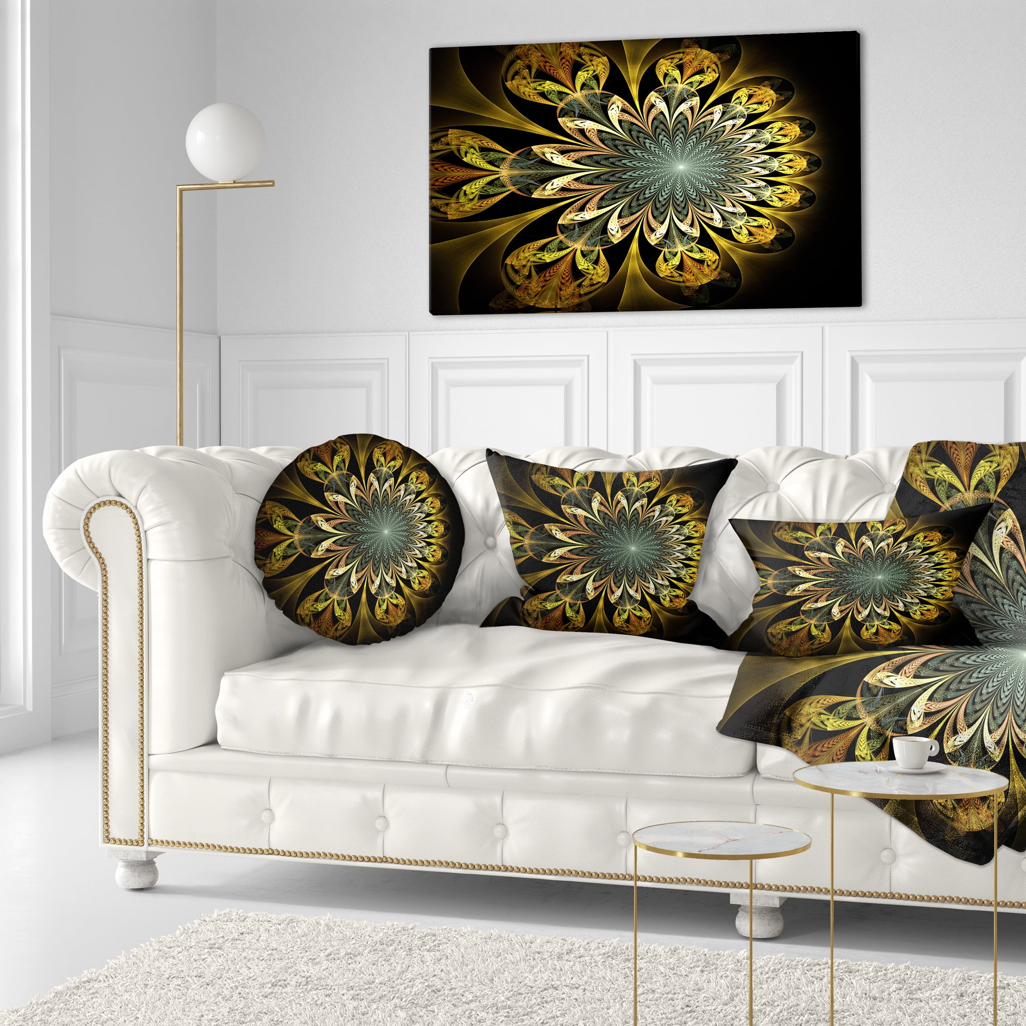 Designart Dark Yellow Digital Flower - Abstract Throw Pillow - 12x20